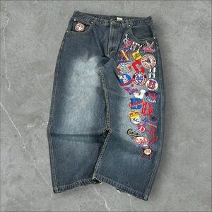 Headgear Jeans Mens 40x30 Blue Y2K Baggy Wide-Leg Grunge Hip Hop Negro Leagues